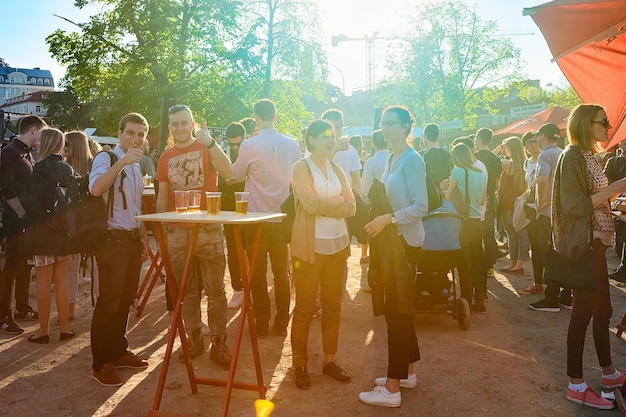 vilnius lithuania may 19 2017 young people eating drinking beer open kitchen food festival vilnius lithuania 250132 27260